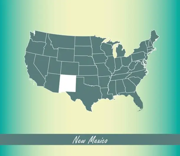 Vector illustration of New Mexico map vector outline illustration highlighted in USA map vector blue background