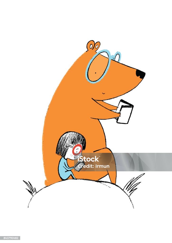 Little girl and a bear reading books Reading stock vector