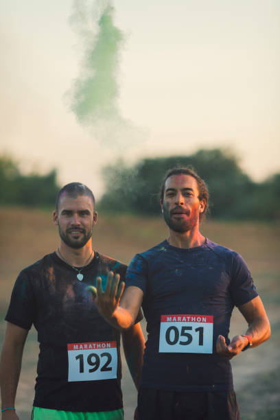 istock Marathon Racers With Holi Colors on Their Face 843793518