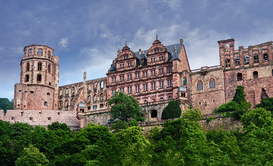 Heidelberg, Germany - July 17, 2017: Heidelberg castle on top of Konigstuhl Hill in southwestern Germany.