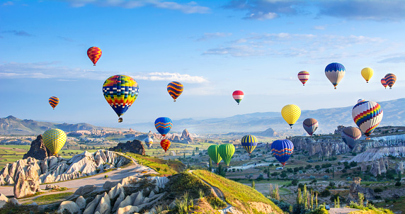 The great tourist attraction of Cappadocia - balloon flight. Cappadocia is known around the world as one of the best places to fly with hot air balloons. Goreme, Cappadocia, Turkey