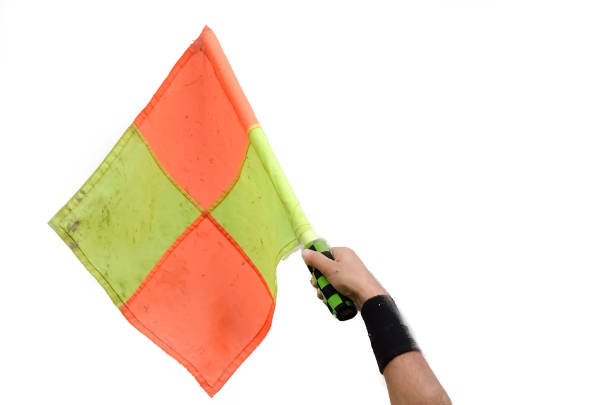 Raise flag Soccer assistant referee raise flag on white background offside stock pictures, royalty-free photos & images