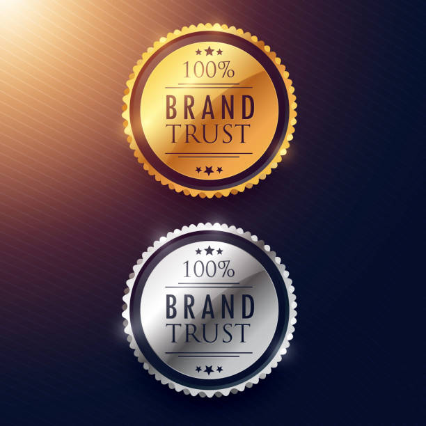 markenvertrauen label design in gold und silber - in gold we trust stock-grafiken, -clipart, -cartoons und -symbole