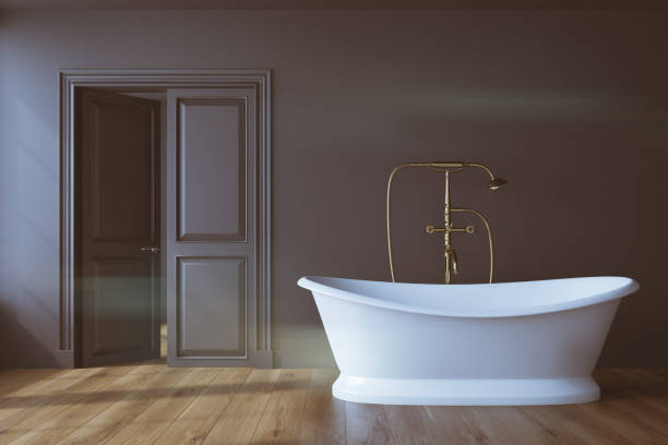 istock Black bathroom, white tub toned 843806780