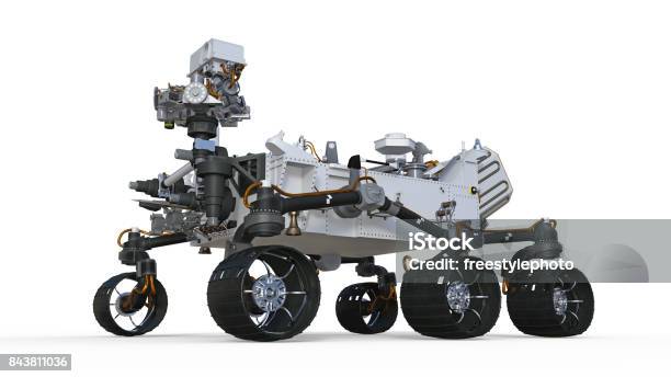 Mars Rover Robotic Autonomous Vehicle Isolated On White Background 3d Render Stock Photo - Download Image Now