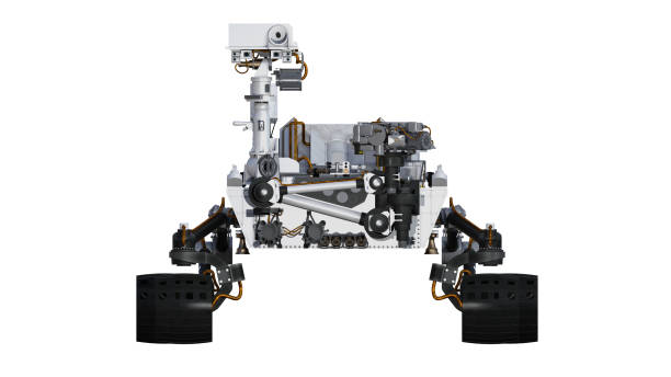 istock Mars Rover, automated space motor vehicle isolated on white background, front view, 3D render 843811052