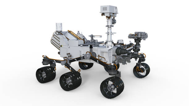 istock Mars Rover, automated space motor vehicle isolated on white background, 3D render 843811182