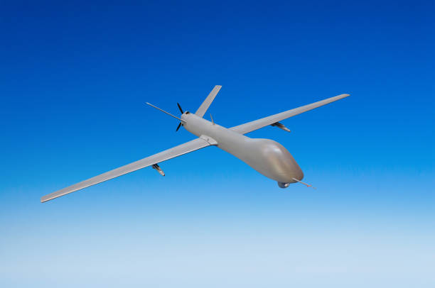 istock Unmanned military aircraft on white background blue sky 843814234