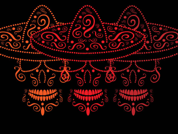 솜브레로, 망자의 날과 멕시코 두개골 - scroll shape frame skull decoration stock illustrations