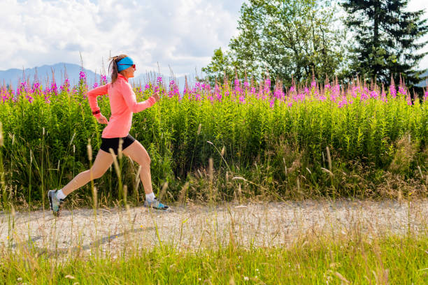 молодая женщина работает на промех в горах, летний день - tatra mountains healthy lifestyle leisure activity mountain стоковые фото и изображения