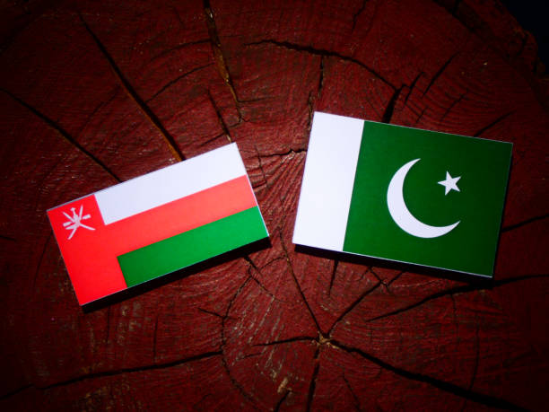 istock Omani flag with Pakistan flag on a tree stump isolated 843833348