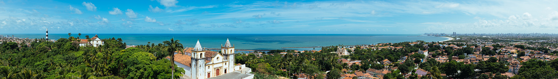 Panoramica of the city of Olinda - Pernambuco - Brazil, overlooking the Lighthouse, Church of Our Lady of Graces, Seminary of Olinda, Metropolitan Cathedral of San Salvador do Mundo, Carmo Church and the city of Recife in the background.