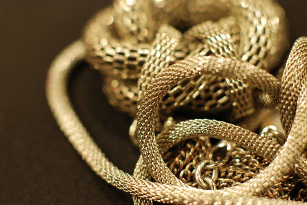 close-up of brass jewellery stock photo