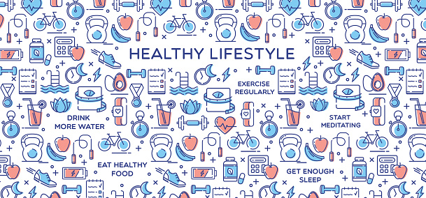 Healthy lifestyle vector illustration, dieting, fitness and nutrition.