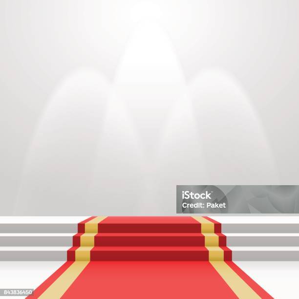 Red Carpet On Stairs Stock Illustration - Download Image Now - Red Carpet Event, Backgrounds, Hall Of Fame