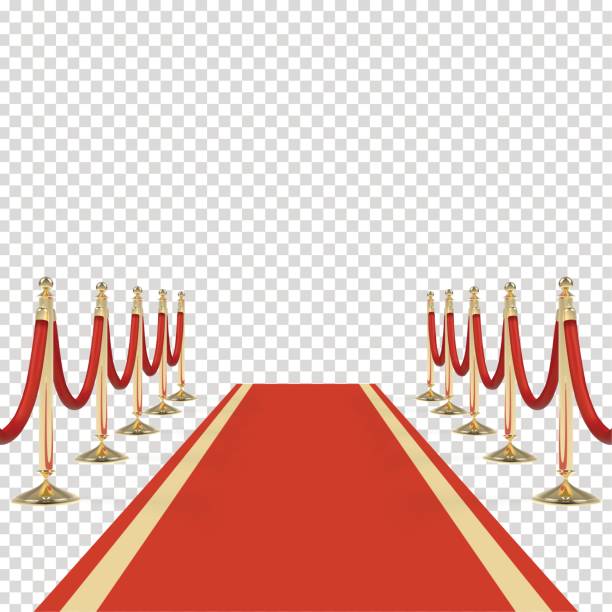 ilustrações de stock, clip art, desenhos animados e ícones de red carpet with red ropes on golden stanchions - ropes backstage theater