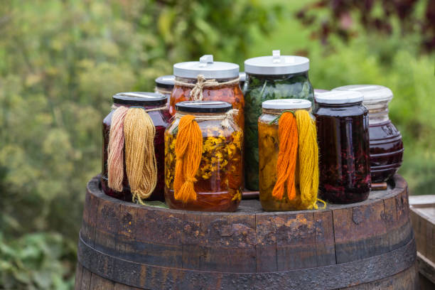 Eco dyed yarn in glass jars