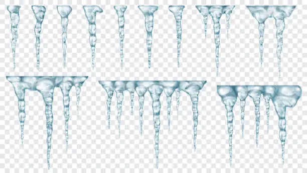 Vector illustration of Set of translucent icicles
