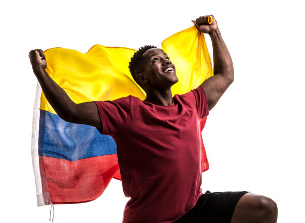 istock Colombian Fan / Sport Player celebrating on white background 843846456