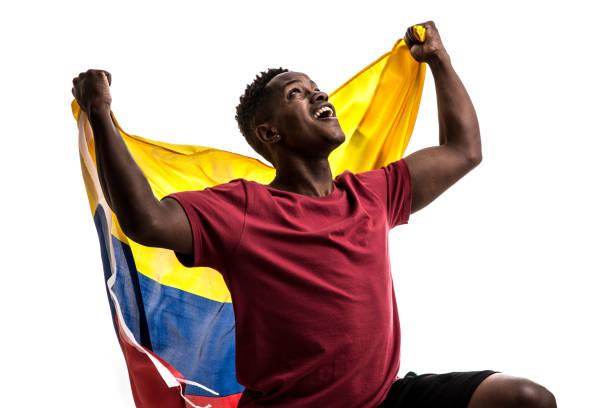 istock Colombian Fan / Sport Player celebrating on white background 843846474