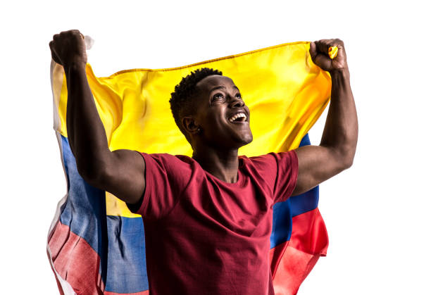 istock Colombian Fan / Sport Player celebrating on white background 843846476