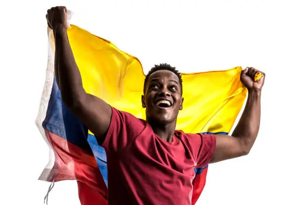 Photo of Colombian Fan / Sport Player celebrating on white background