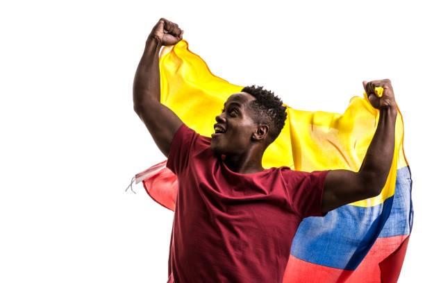 istock Colombian Fan / Sport Player celebrating on white background 843846564