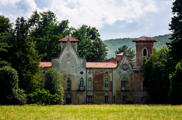 Pinerolo, Italy - June 25, 2017: The castle of Miradolo, ancient neo-gothic palace in San Secondo of Pinerolo (Italy) on June 25, 2017