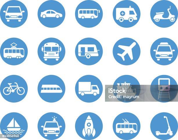 Transport Circular Icons Set Stock Illustration - Download Image Now - Airplane, Transportation, Bus