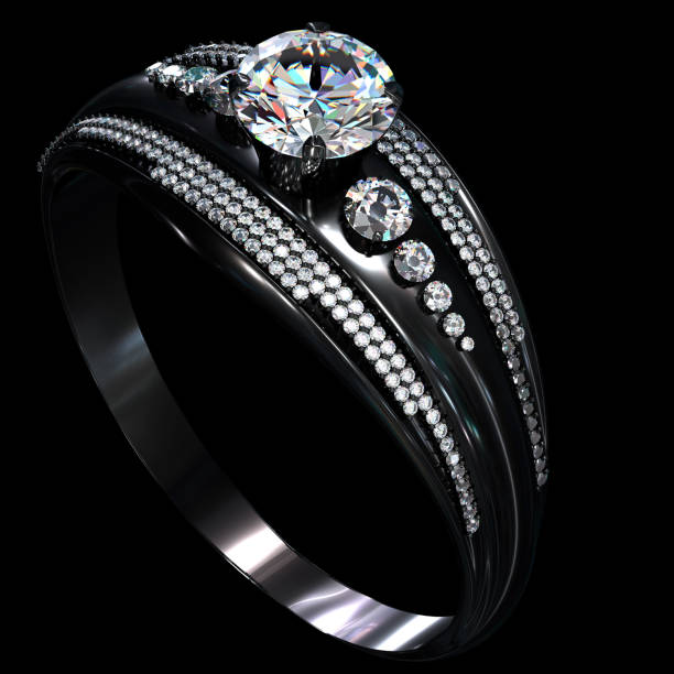 istock Black gold coating engagement ring with diamond gem 843857548