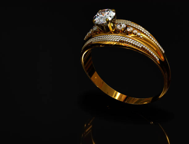 gold verlobungsring mit edelstein schmuck. - jewelry gem gold reflection stock-fotos und bilder
