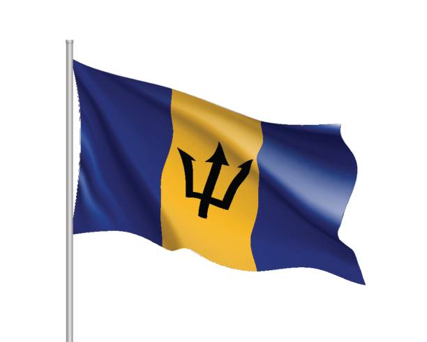 machając flagą barbadosu - trident barbados flag pride stock illustrations