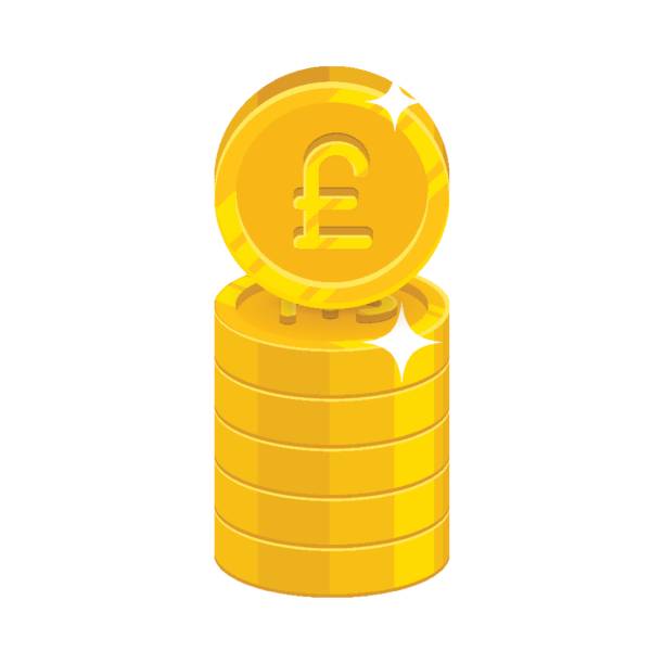 illustrazioni stock, clip art, cartoni animati e icone di tendenza di colonna oro libbre icona cartone animato isolato - one pound coin coin falling currency