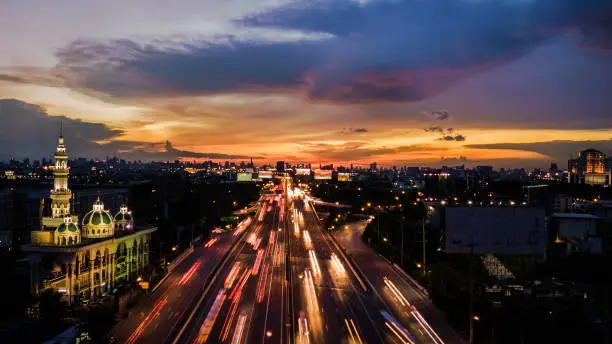 Photo of mosque with road in twilight time