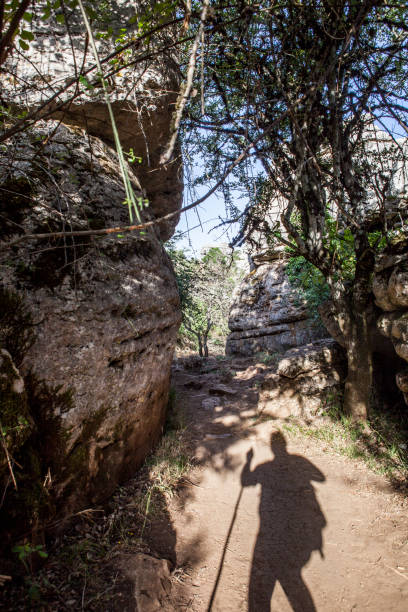 istock Trekker shadow walking by Torcal Natural Park trails, Spain 843893152