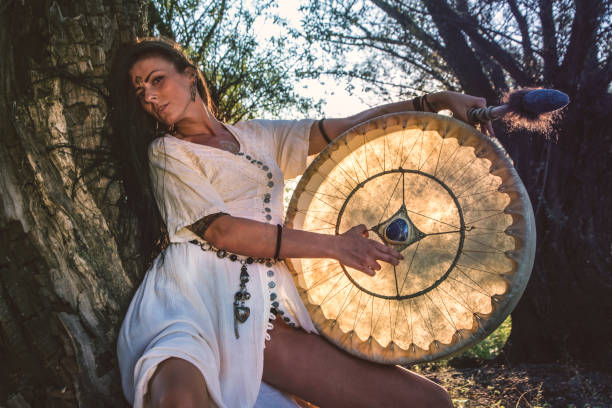 istock Gypsy woman in the forest posing 843896030