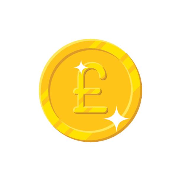 고립 된 금 파운드 동전 만화 스타일 - pound symbol british currency currency sign stock illustrations