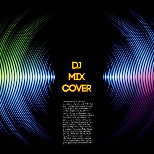 musik-cover mit waveform-als vinyl-rillen - record noise stock-grafiken, -clipart, -cartoons und -symbole