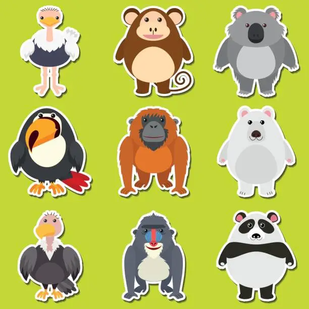 Vector illustration of Sticker design for cute animals