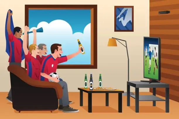 Vector illustration of Soccer Fans Watching TV