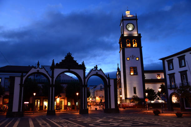 istock Old city of Ponta Delgada by night 843932832