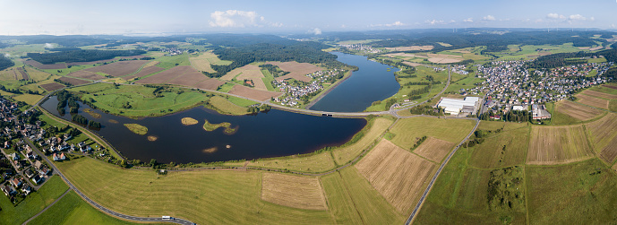 Aerial view of the Aar Dam and its reservoir, the Aartalsee in Hesse, Germany