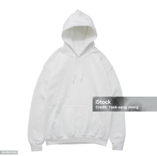 Blank Hoodie Sweatshirt Color White Front View Stock Photo - Download Image Now - Hooded Shirt, White Color, Template