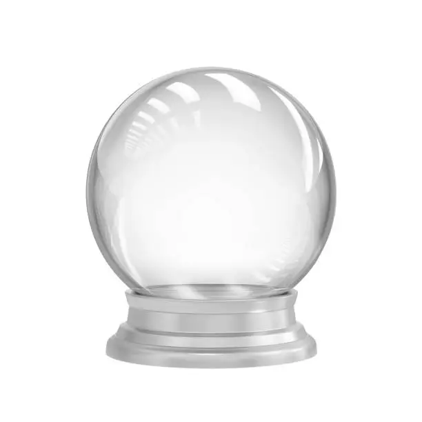 Empty snow globe isolated on white. 3D rendering