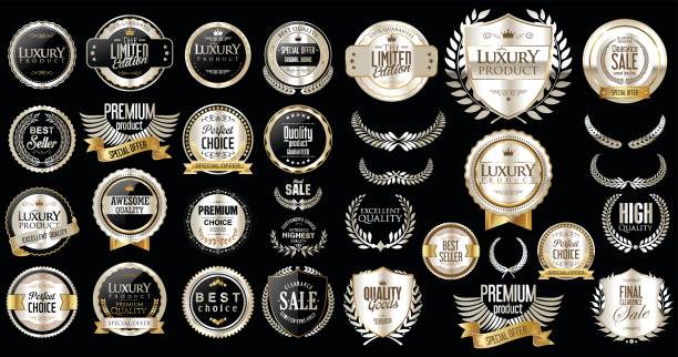 ilustrações, clipart, desenhos animados e ícones de retrô de luxo emblemas de ouro e prata coleção - award badge label computer icon