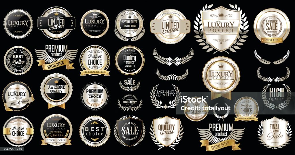 Luxury retro badges gold and silver collection Badge stock vector