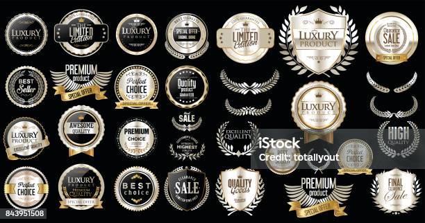 Luxury Retro Badges Gold And Silver Collection Stock Illustration - Download Image Now - Badge, Award, Silver Colored