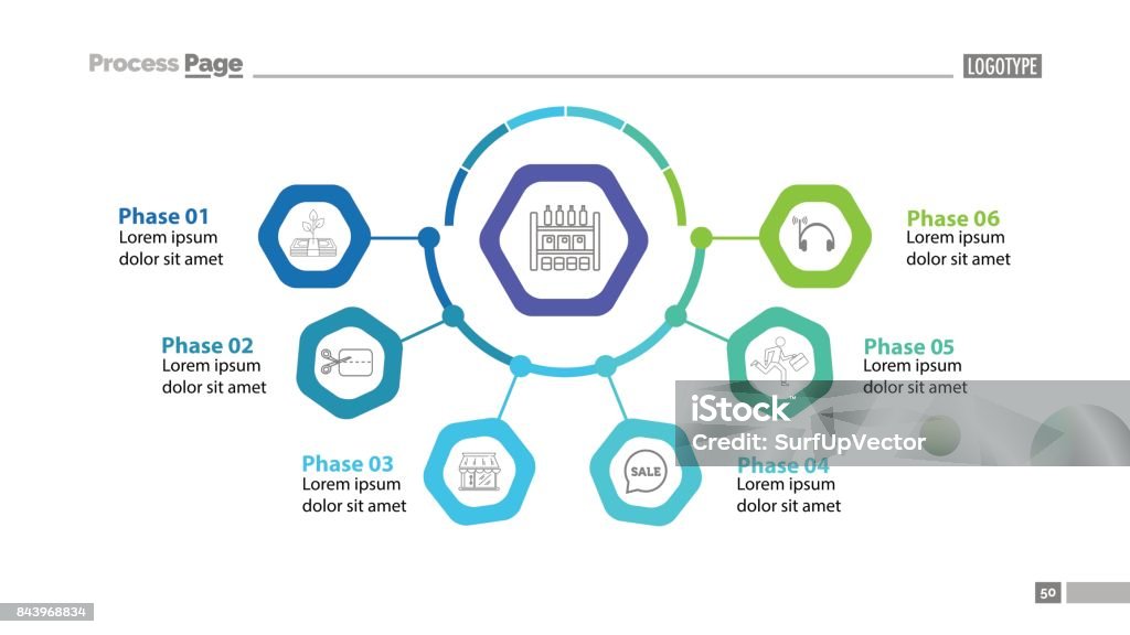 6 Phase Process Graphics Chart With Six Phases Slide Template Stock Illustration - Download ...
