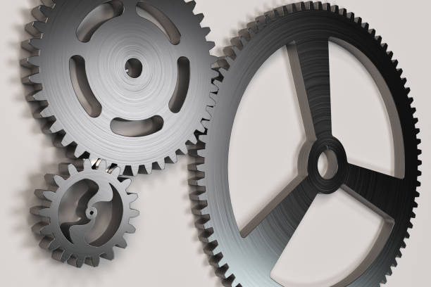 istock Set of metal gears and cogs on white background 843969318