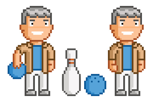 Vector Pixel Art Man And Bowling Stock Illustration - Download Image